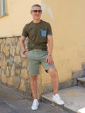 T-SHIRT CON TASCHINO IN LINO E JEANS MARKUP
