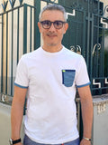 T-SHIRT CON TASCHINO IN LINO E JEANS MARKUP