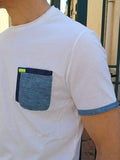 T-SHIRT CON TASCHINO IN LINO E JEANS MARKUP