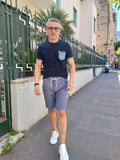 T-SHIRT CON TASCHINO IN LINO E JEANS MARKUP