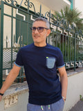 T-SHIRT CON TASCHINO IN LINO E JEANS MARKUP