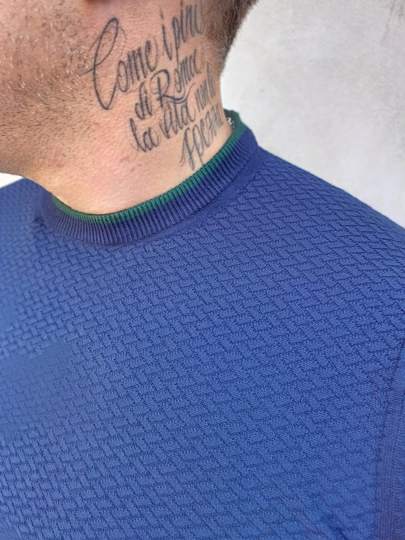 MAGLIA GIROCOLLO CON TOPPE E CUCITURE COLORATE MARKUP