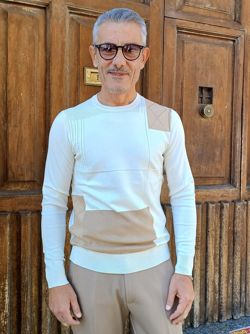 MAGLIA GIROCOLLO CON PATCHWORK MARKUP
