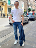 T-SHIRT GIROCOLLO CON BORDI COLORATI IN FILO DI COTONE MARKUP