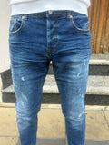 JEANS DENIM BLU CON EFFETTO USURATO E DETTAGLI DISTRESSED TELAMIRA