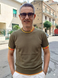 T-SHIRT GIROCOLLO CON BORDI COLORATI IN FILO DI COTONE MARKUP